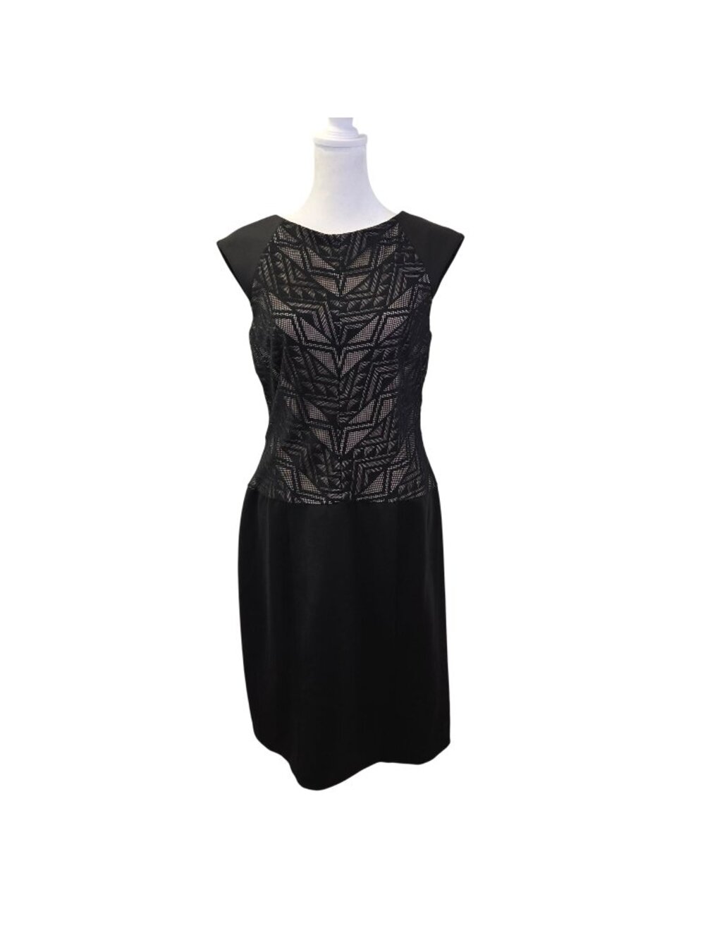 London Times Graphic Lace Bodice Overlay Shift Dress Size 8